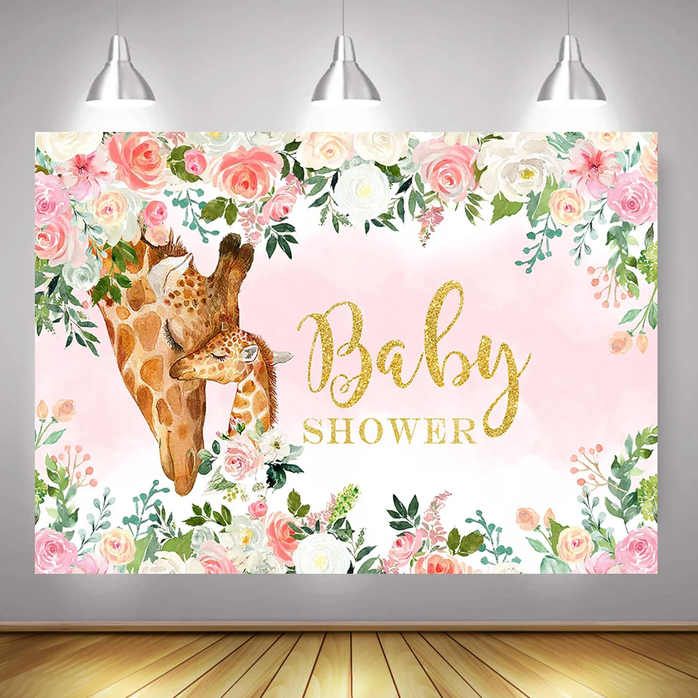 خلفية استحمام للأطفال تحت عنوان غزال للتصوير الفوتوغرافي برية مرقطة وردية وردية وزهور لحفلات حديثي الولادة للتصوير الفوتوغرافي في استوديو الصور