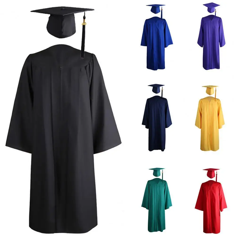 2021 Adult Graduation Gown Long Sleeve University Academic DresS Zip Closure Plus size Graduation Gown Robe Mortarboard-Cap