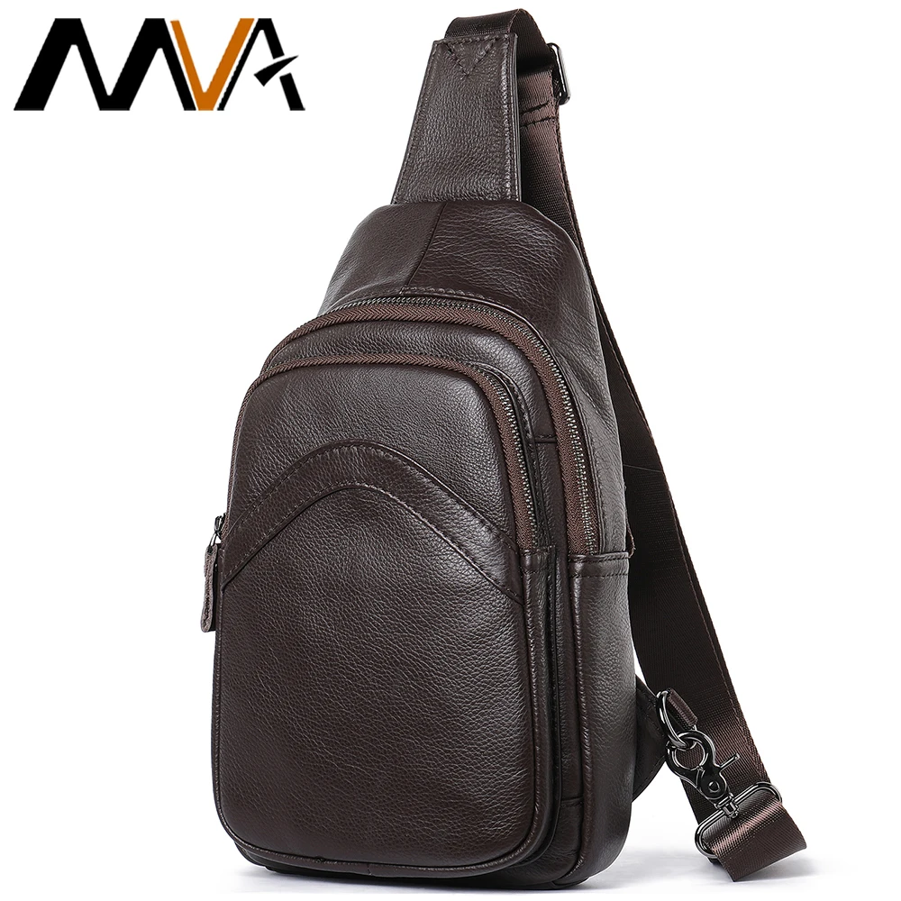 MVA Men's Chest Bag Anti-theft Waterproof Leather Shoulder Sling Bag Men Casual Chest Pack For Men Crossbody Bags Short Travel