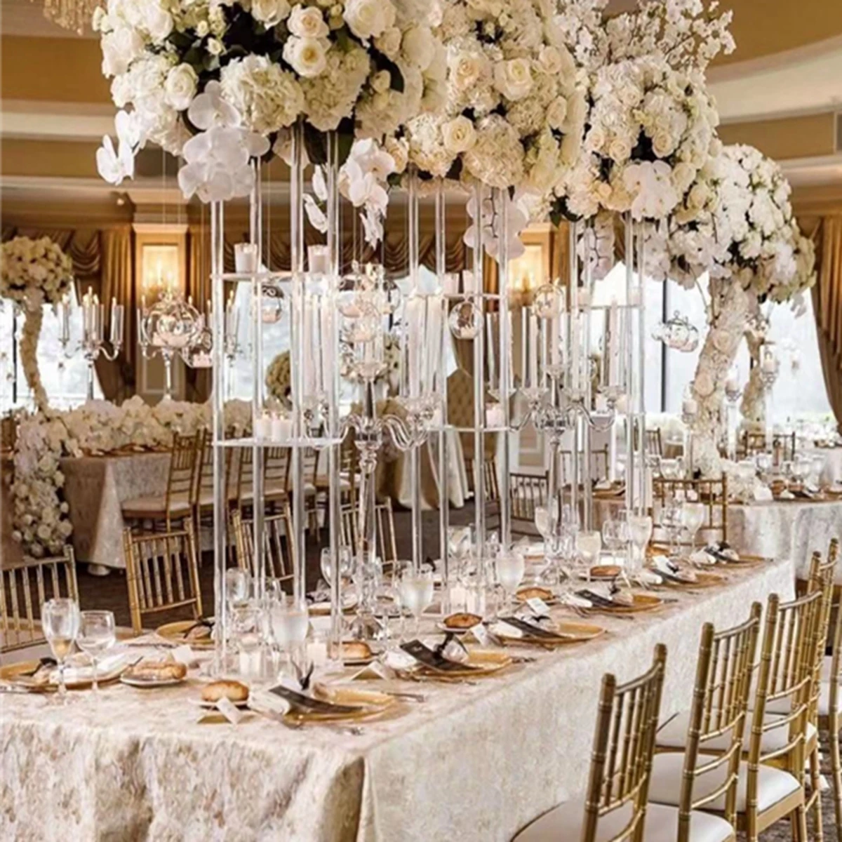 

New Hot selling clear acrylic table centerpiece candle holder crystal wedding candelabra with flower vase AB0723