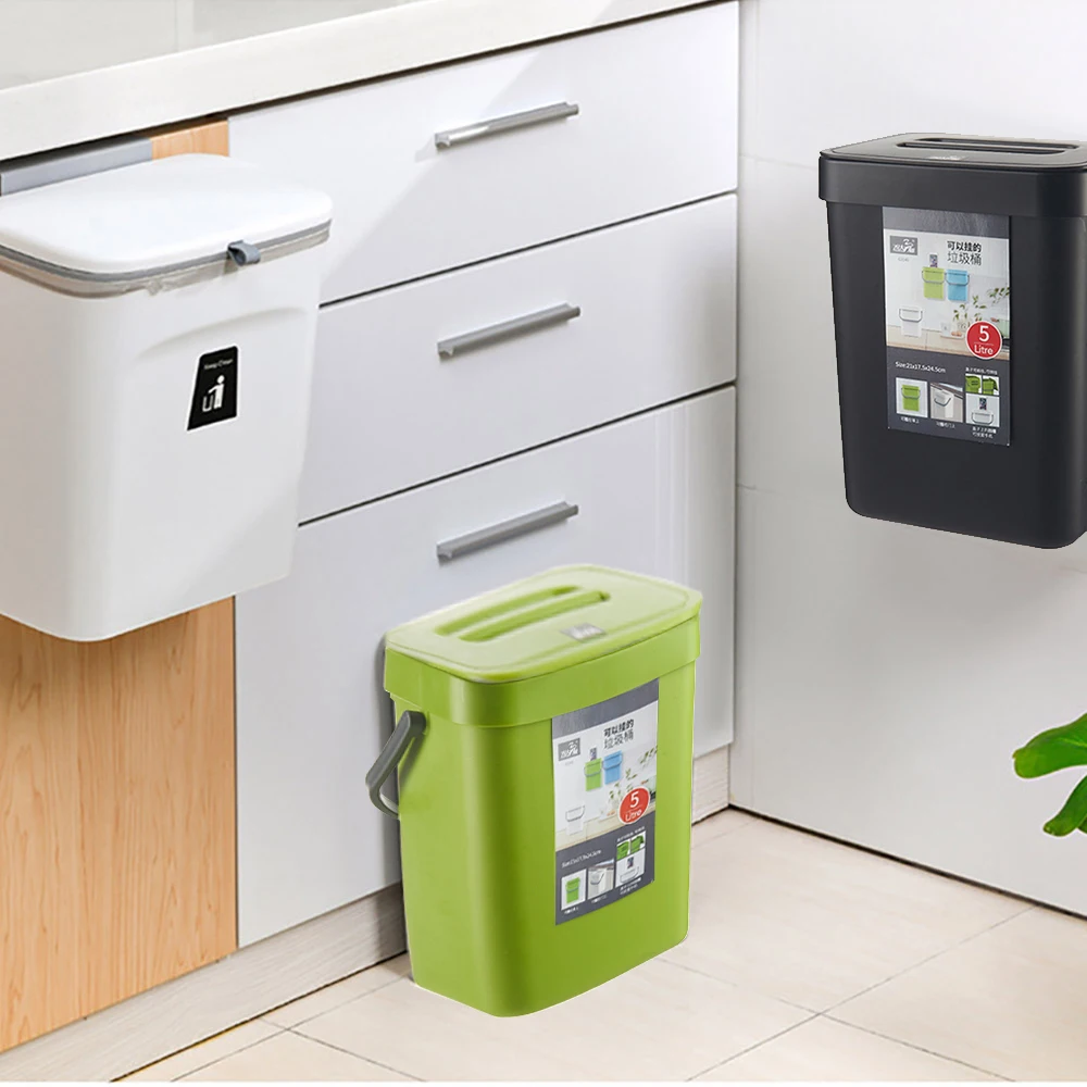 

7L / 9L Wall Mounted Trash Can Waste Bin Kitchen Cabinet Door Hanging Trash Bin Car Garbage Recycle Dustbin Rubbish Storage Tool