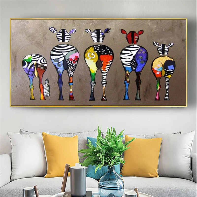 Modern Home Hanging Poster Hand-Painted Oil Painting Abstract Animal Cartoon Picture Canvas Wall Art Children Room Decor Drawing