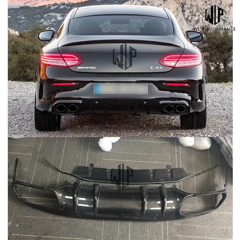 W205 C43 Style High Quality Carbon Fiber Rear Bumper Lip Diffuser For Mercedes-Benz W205 COUPE 15-UP