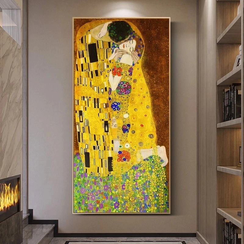 

Gustav Klimt The Kiss Classical Oil Paintings Canvas Painting Posters and Prints Cuadros Wall Art for Living Room Home Decor