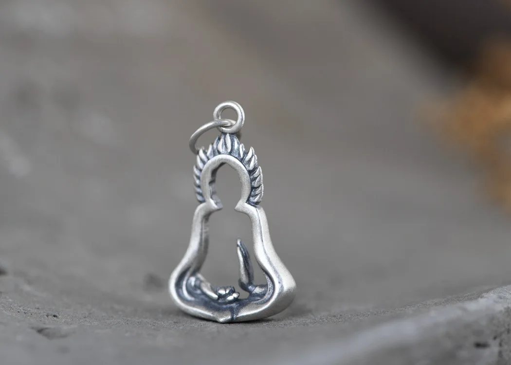 Real 100% 925 Sterling Silver Tibetan Buddha Pendant vintage pure silver Buddhist Good Luck Amulet