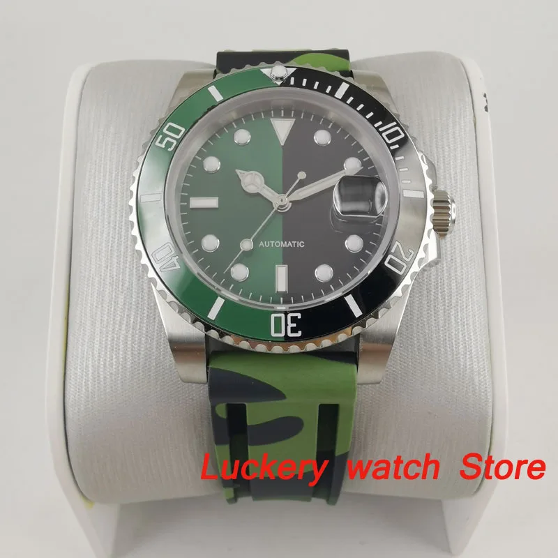 

40mm Luxury watch green and black dial Luminous saphire glass;Rubber Strap Automatic men's Mechanical Watches-BA200