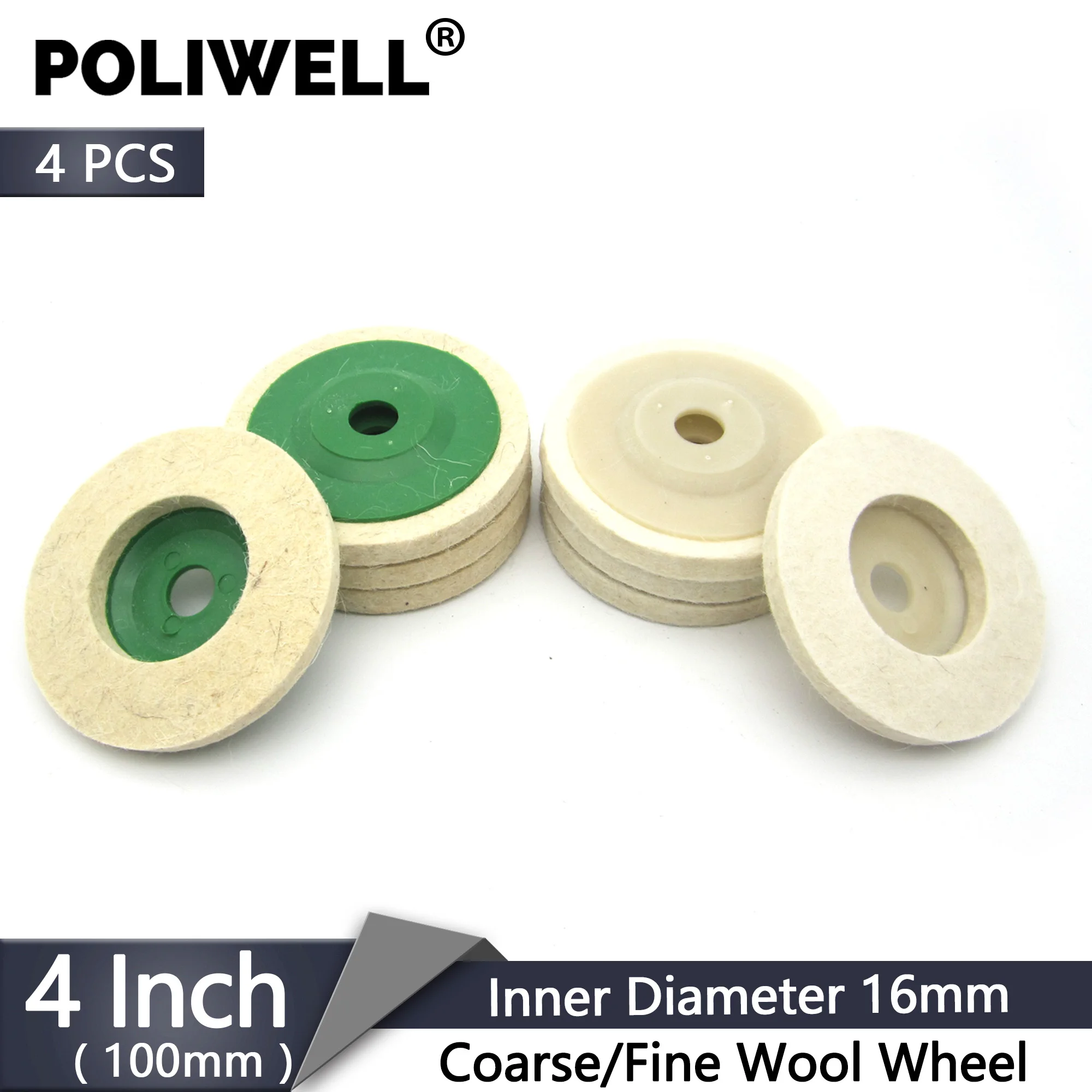 

POLIWELL 4PCS 4inch 100mm Coarse Fine Wool Polishing Wheel Buffing Pads Angle Grinder Wheel Felt Polishing Discs for Sanding