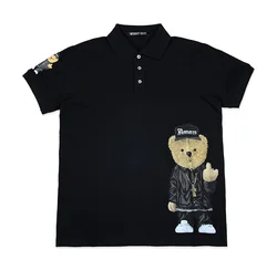 High New Novelty Embroidered Bear Striped Collar Cute crown Casual Polo Shirts Shirt Skateboard Cotton Polos Top Tee 047