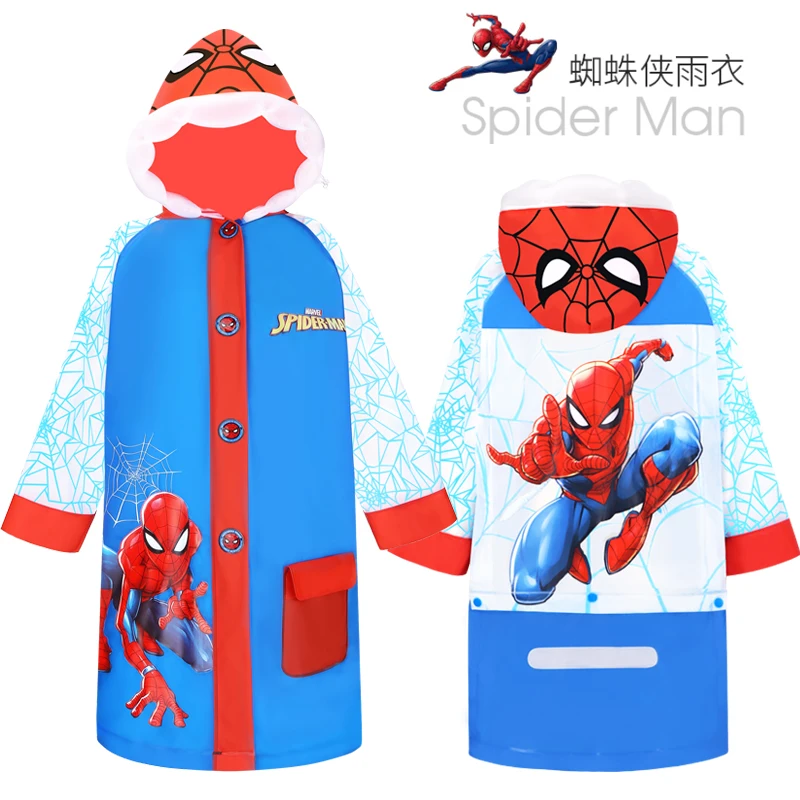 Disney Children Raincoat Boy Kids Spider-Man Poncho Long Waterproof Schoolbag Big Boy Student Raincoat Elsa Raincoat Girl Poncho