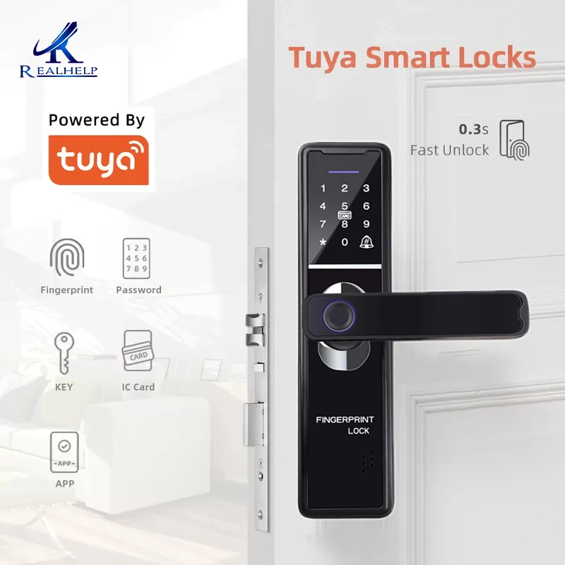 

Tuya APP Control Door Lock Bluetooth For Smart Home House Small Lock Fingerprint Handle Lock For 30-60mm Wooden Door 200 Users