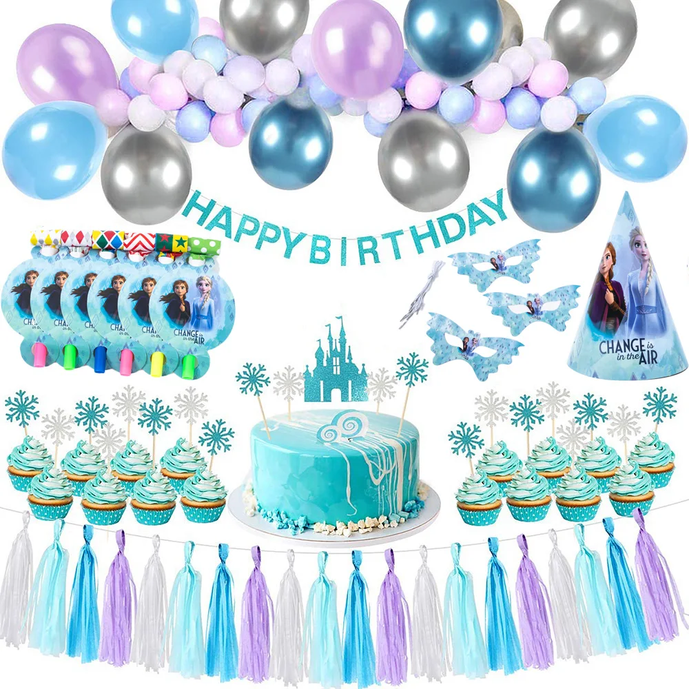 Disney Frozen Anna girl Baby shower favor Snow Elsa Princess  party decor paper banner cake topper first birthday decoration