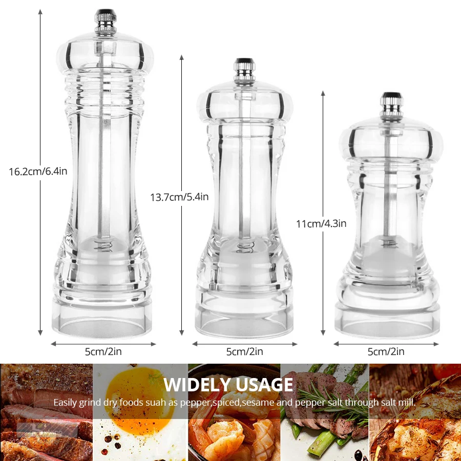 Pepper Grinder Acrylic Salt and Pepper Mill with Adjustable Coarseness Spice Grinder Kitchen Accessories