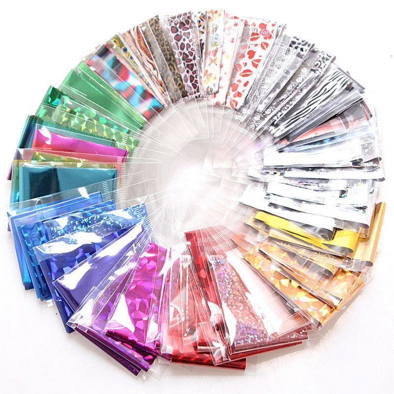 random color Foil Nail Art Sticker Holographic Nail Foil Silver Golden Flowers Lace Transfer Foils Mix  Decal Nails T0816