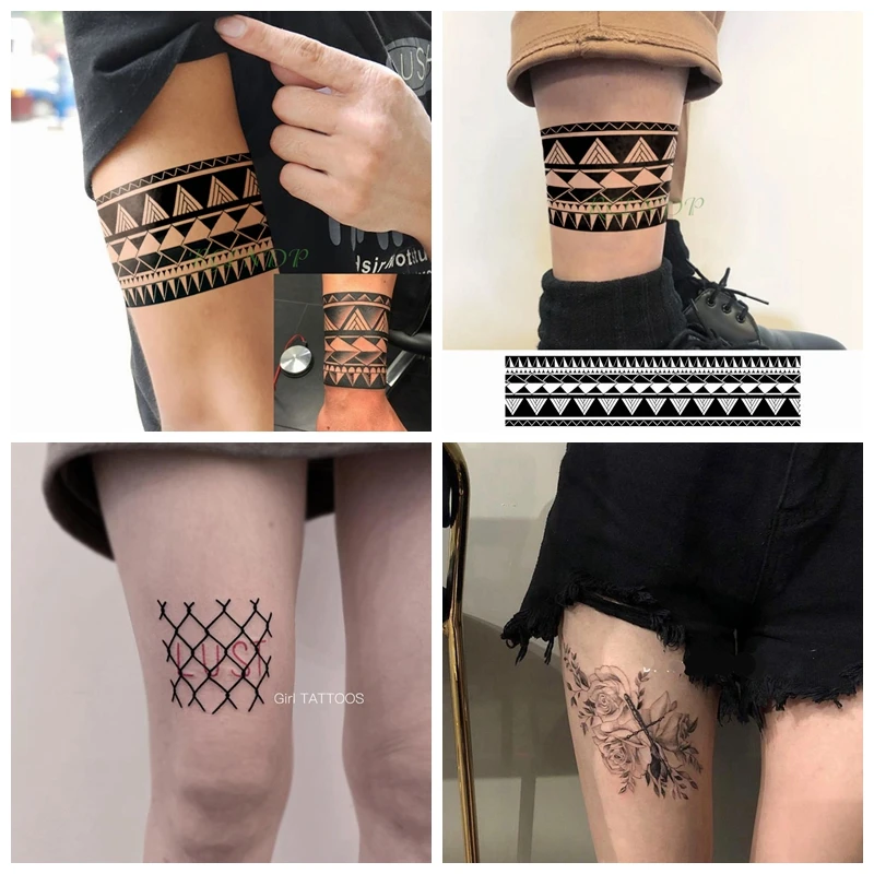 Schwarz und Weiß Arm Ring Mesh Sexy Temporäre Tattoo Männer Frauen Rose Blume Halbe Arm Persönlichkeit Oberschenkel Wasserdichte Tattoo Aufkleber