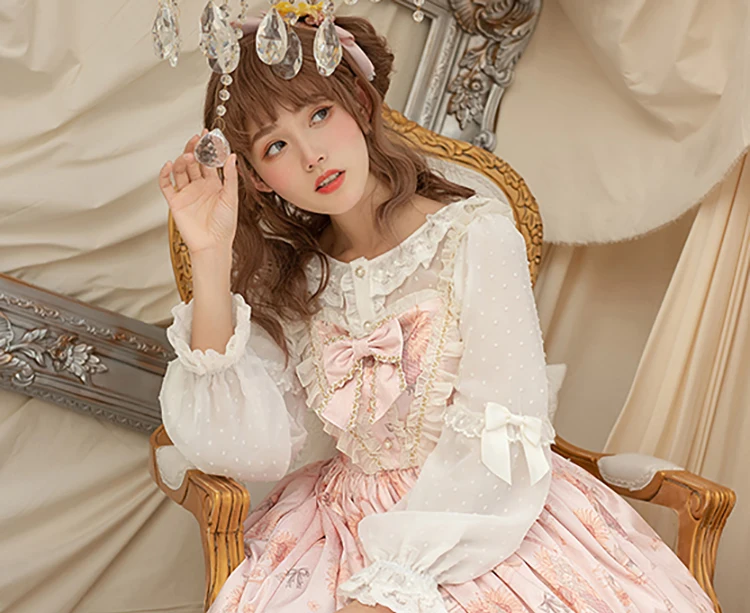 Mooie Zoete Lolita Top Kawaii Meisje Peter Pan Kraag Wit Victoriaanse Shirt Losse Gothic Lolita Shirt Loli Cos Lolita Top