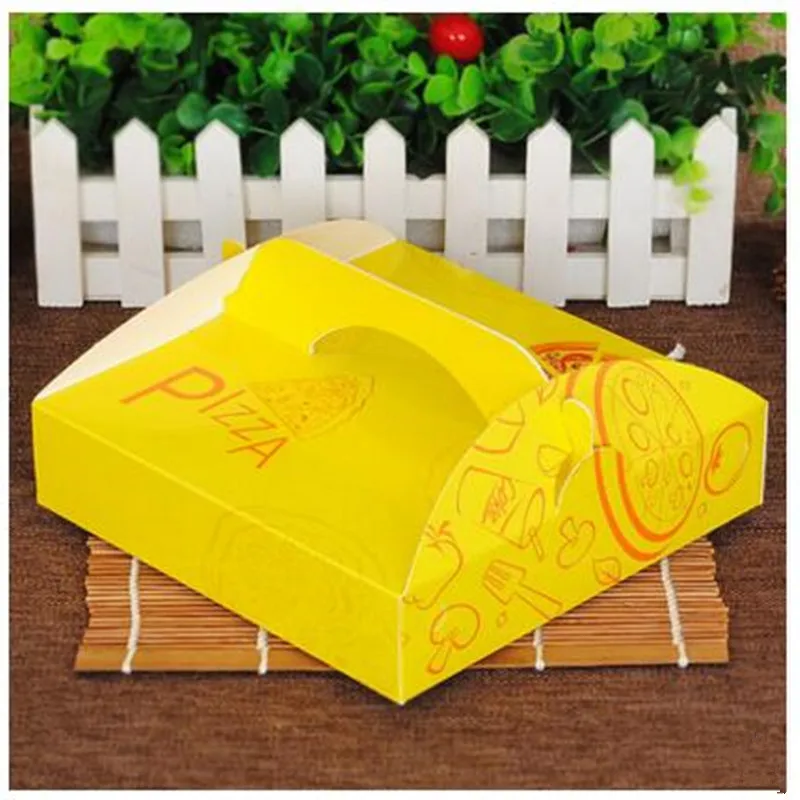 

6 7-Inch Pizza Packing Boxes pizza boxes packed portable 71g High-grade card-paper Yellow 20cm*20cm*4cm 10PCS