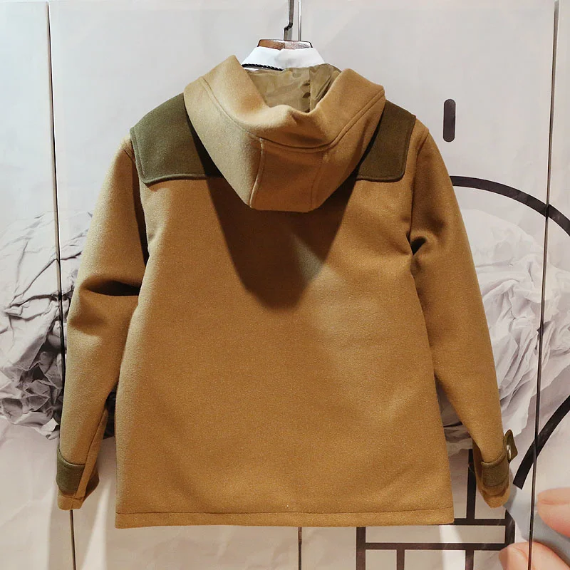 

Autumn Luxury Winter Loose Men Hooded Jacket Single Breasted Retro Warm Short Coat Fashion Mixed Colors Cotton Liner Outerwear