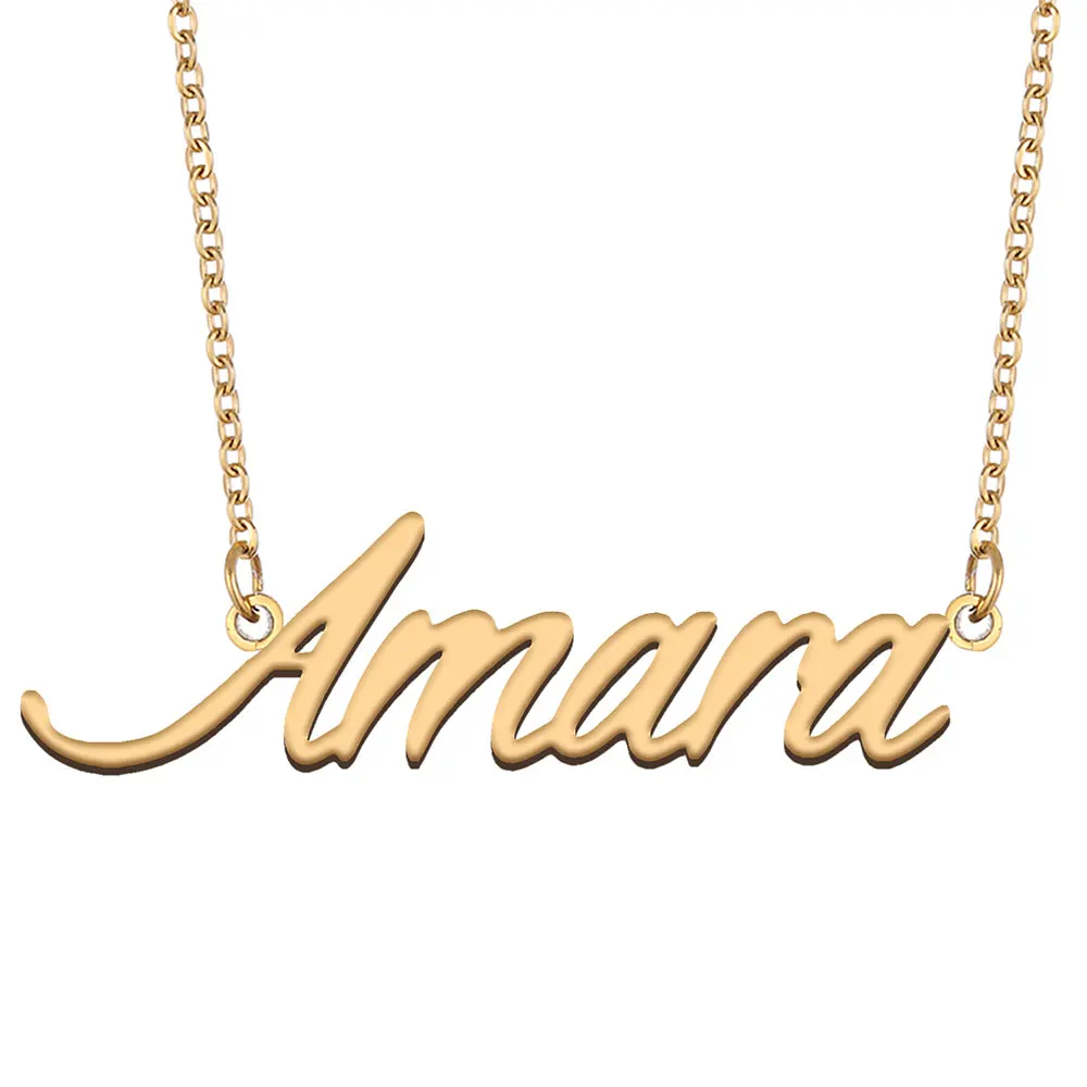 Amara Name Necklace for Women Personalized Stainless Steel Jewelry Gold Plated Nameplate Pendant Femme Mothers Girlfriend Gift