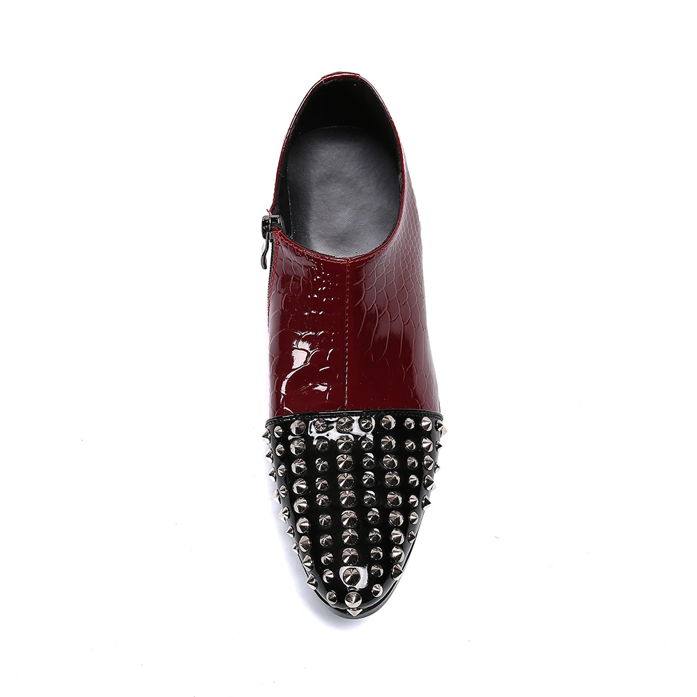 Italian Retro High Heels Man Genuine Leather Gents Shoe Formal Studded Wine Red Luxury Wedding Dress Oxford For Men 2026