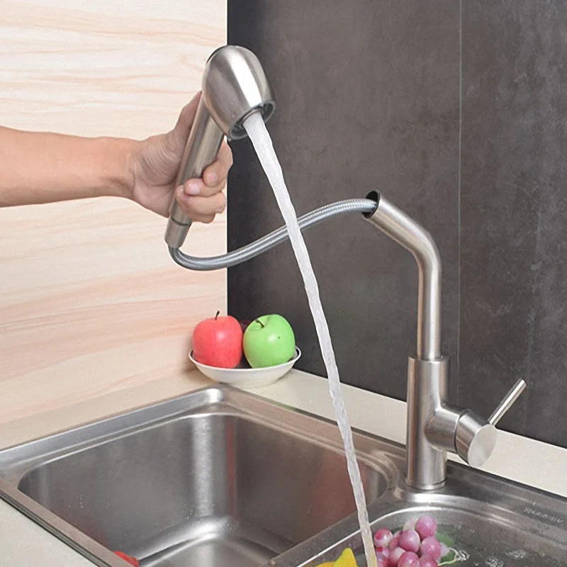 Two Functions Kitchen Faucet with Pull Out Sprayer, Stainless Steel Mat Brushed Nickel Kitchen Faucet with Sprayer, Basin Faucet