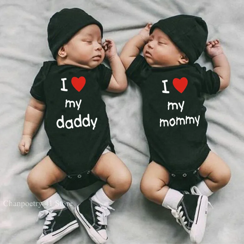 I Love My Daddy Mommy Newborn Boys Girls Romper Infant Cotton Toddler Baby Short Sleeve Jumpsuit Clothes Twins Baby Clothes