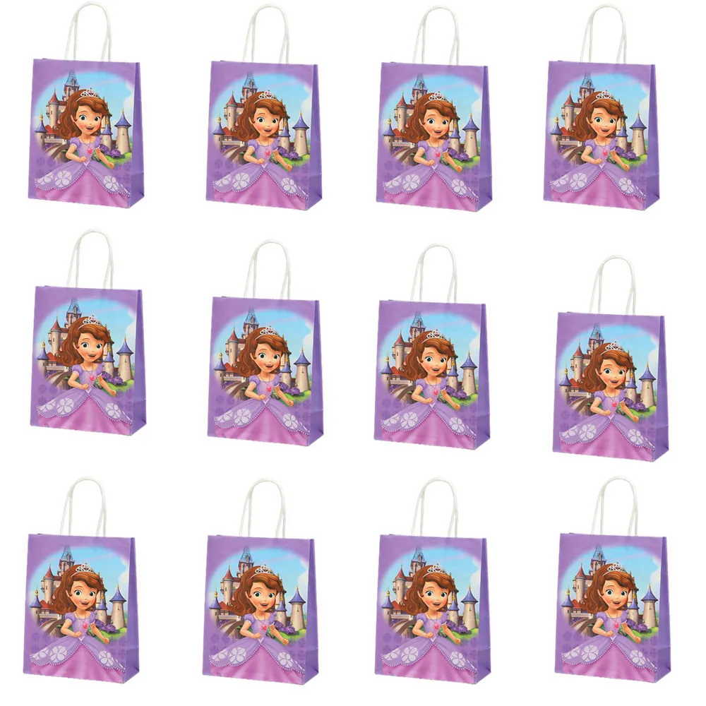 Multifunction Disney Sofia Party Bag With Handles 21x15x8cm Festival Princess Party Supplies Candy Gift Packing Bags Kraft Paper