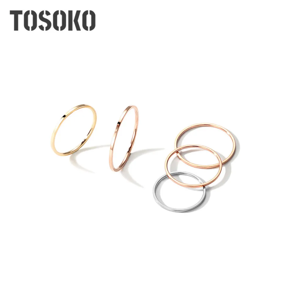 TOSOKO Superfine Stainless Steel Tail Ring With Smooth Surface And Simple Neutral Ring BSA037