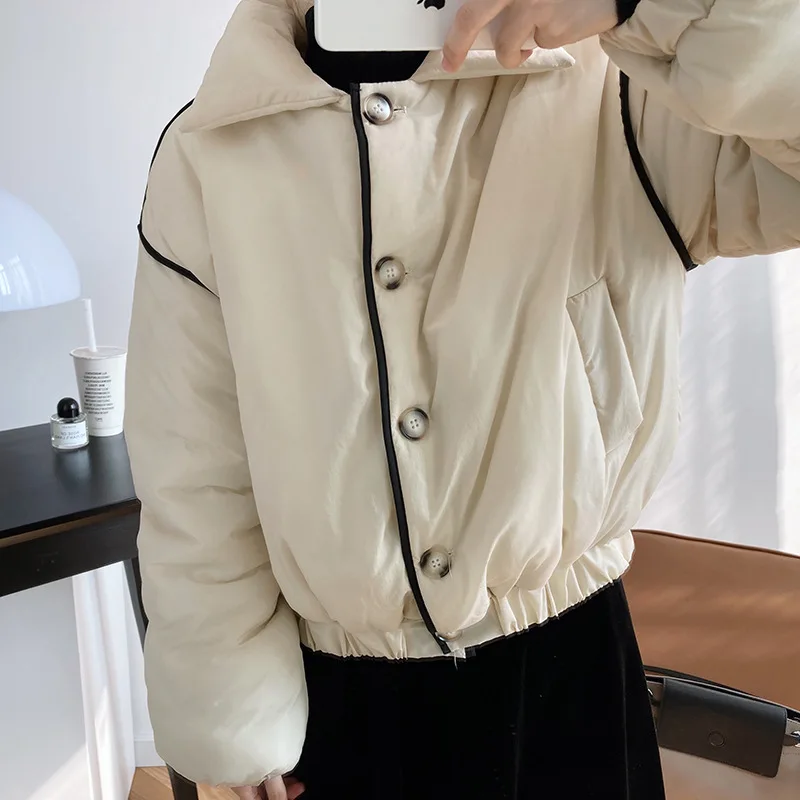 Bright Line Contrast Color Padded Jacket For Women's 2021 New Winter Short LightWeight All Match Casual Parka Coat