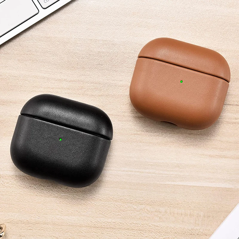 Echtledertasche für AirPods 4, luxuriöse Echthaut-Schutzhülle für AirPods der 3. Generation 2021, schwarz-braune Farbe