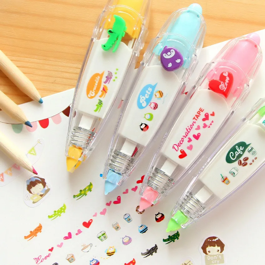 4M Long Decorative Correction Tape Kawaii Creative Press Type korean Cartoon Diary Sticker Study Stationery School Office Supply