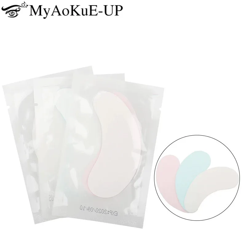 100pairs Lint Free Eyes Paper Patches Under Eye Pads Sticker Wraps For Eyelash Extension Make Up Tool Blue Pink White Mix Colors