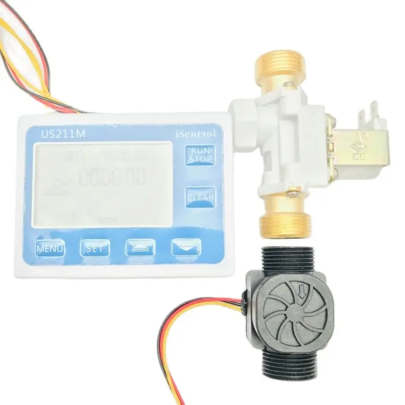 

US211M-USN-HS43TX Dosage Machine Quantitative Controller Water Flow Meter Sensor Reader 1-30L/min 24V with Sensor and Solenoid