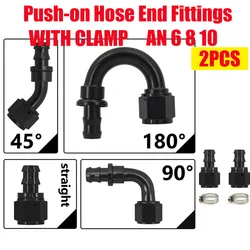 2PCS Black AN6 AN8 AN10 Push-on Hose End Fitting Fuel Oil Cooler Hose Fitting 45 90 180 Degree Reusable Connection Oil Hose End