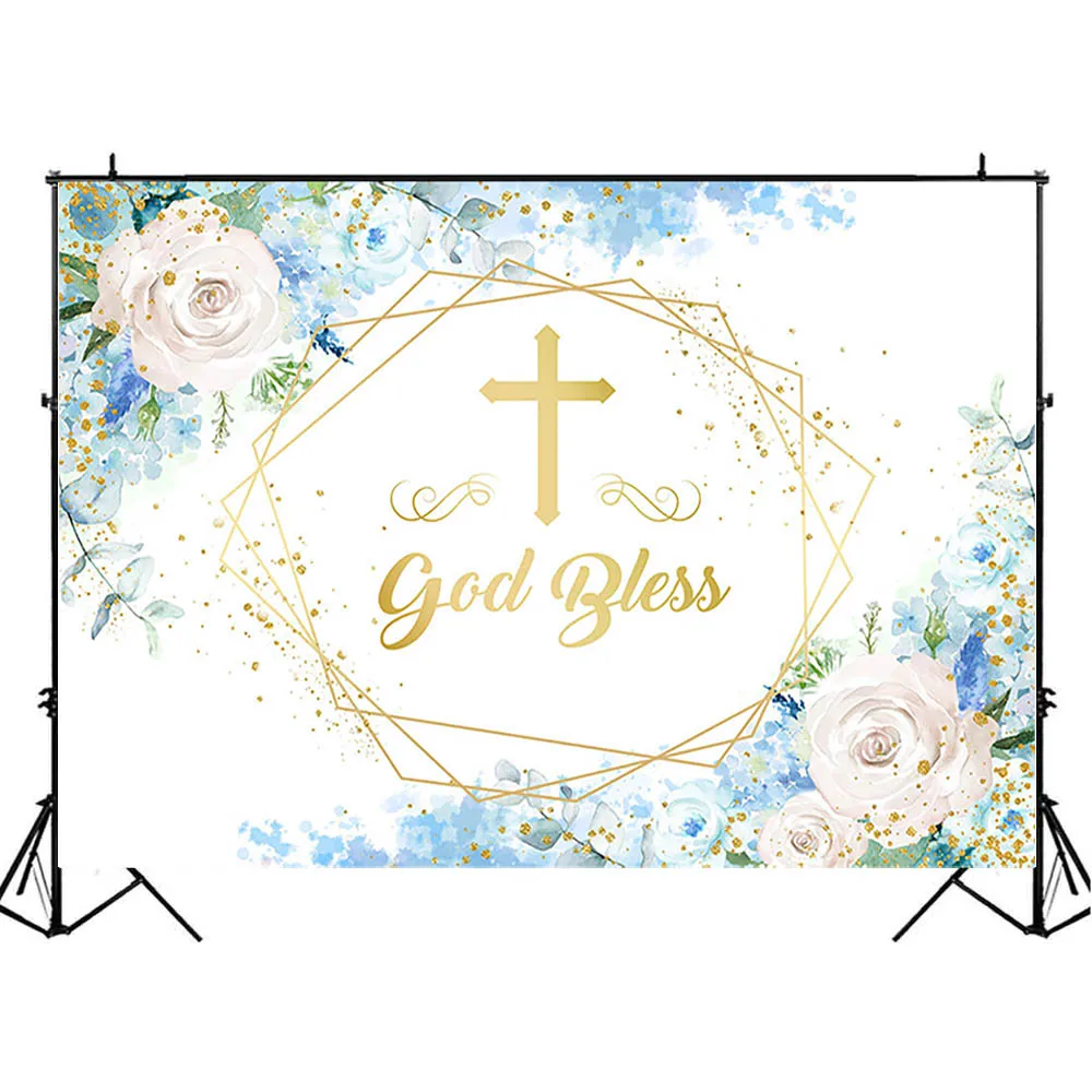 Mocsicka фон для фотосъемки крестины новорожденных мальчиков с изображением бога и благословления золотой крест голубой цветочный фон для фотосъемки