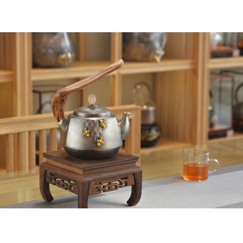 Silver pot 999 sterling silver handmade tea set Japanese retro teapot kettle home tea ceremony Kungfu tea set 600ml