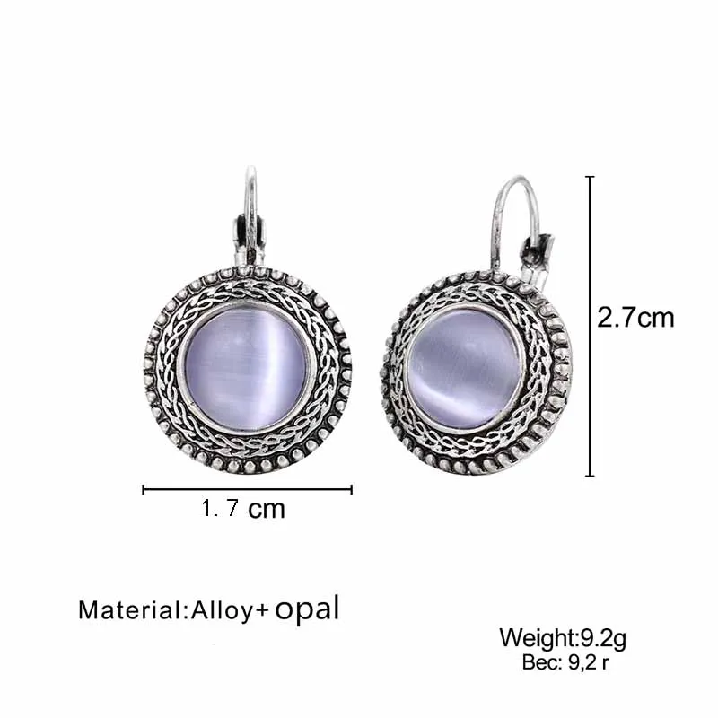 Fashion Boho High Quality Big Drop Earrings for Women Jewelry Carved Vintage Tibetan Silver Round Opal Bohemian Long Earrings