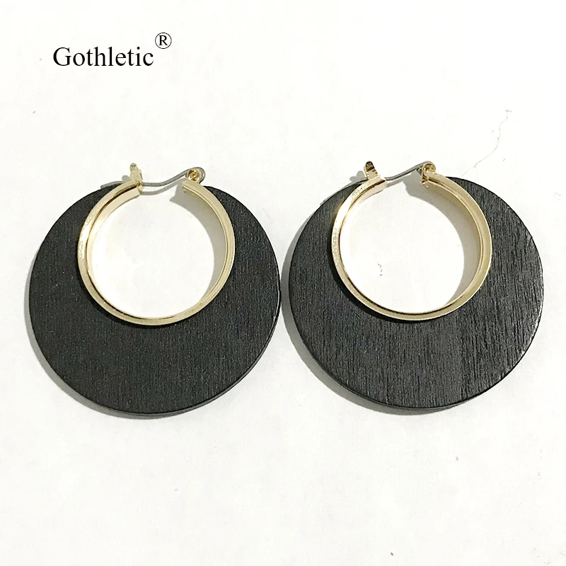 Wood Hoop Earring 40mm Black/Brown Small Round Circle Earrings for Women Hoops Fashion Jewelry Gift 2022 New