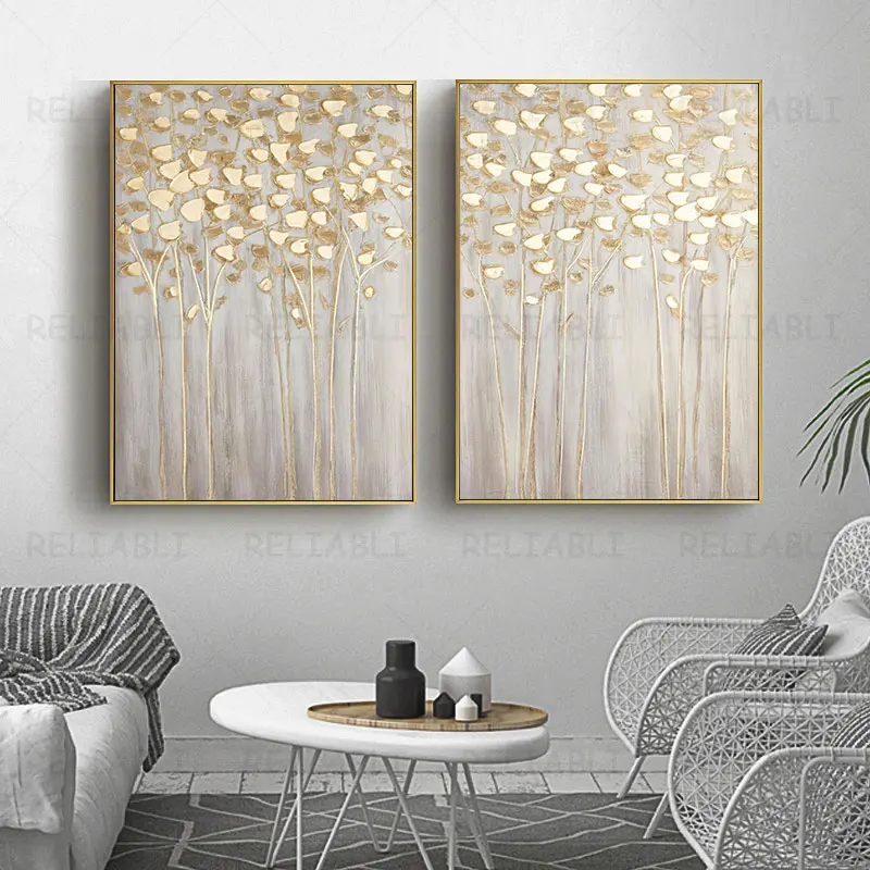 Modern Art Golden Money Tree Canvas Painting Oil Painting Printed Nordic Luxury Flowers Posters for Living Room Decor Cuadros