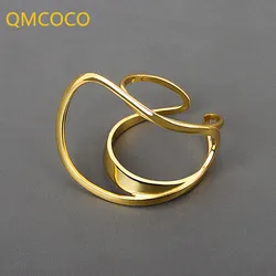 QMCOCO Silver Color Adjustable Chic Ring For Woman Minimalist Double Line Surface Smooth Ring Party Gifts Woman Jewelry
