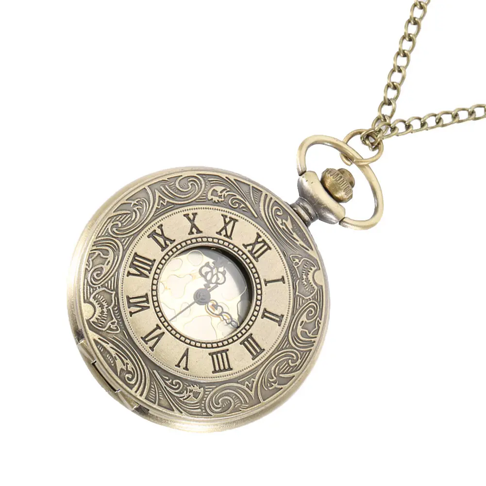 Antique Vintage Roman Number Quartz Pocket Watch Round Case Pendant Necklace Chain Clock Gifts XIN-Shipping