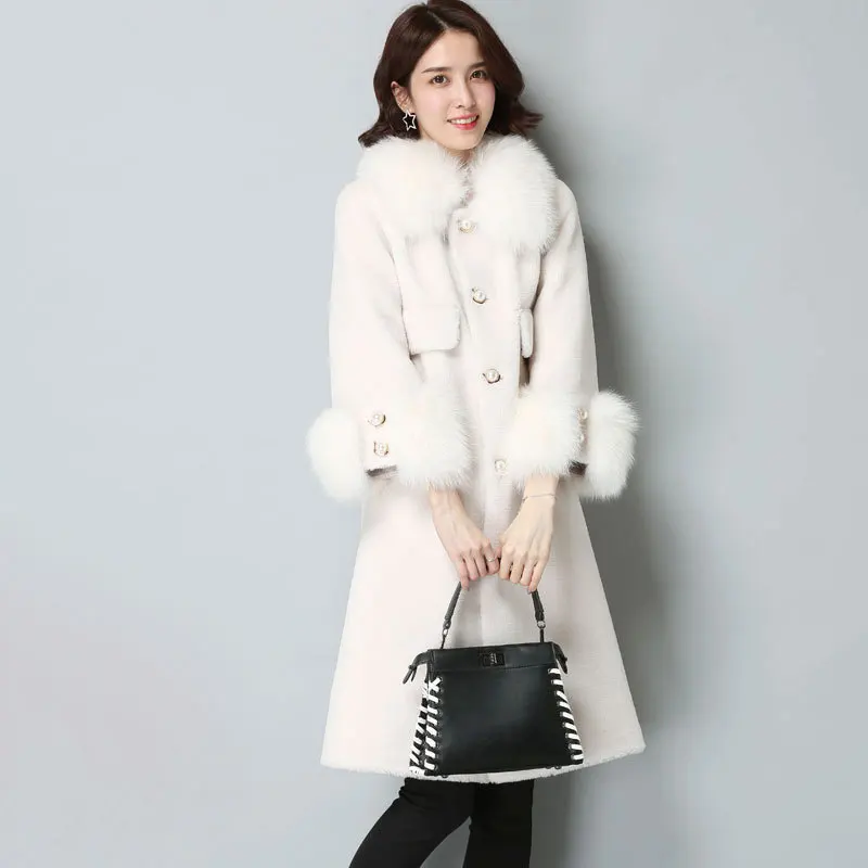 

Real Fur Coat Women Korean Sheep Shearing Winter Coat Women Fox Fur Collar Jacket Women Clothes 2020 Manteau Femme JS2102 YY1201