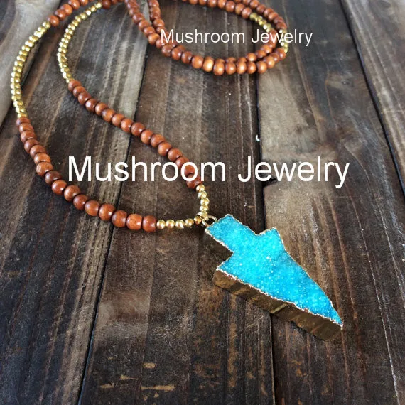 Long Boho wood Necklace necklaceFor Women Pendant