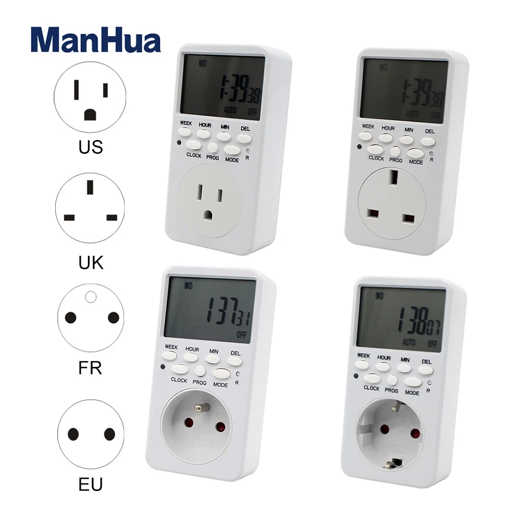 ManHua Electronic Digital Timer Switch 24-hour Cycle EU UK US FR Plug Intelligent Home Timer Socket