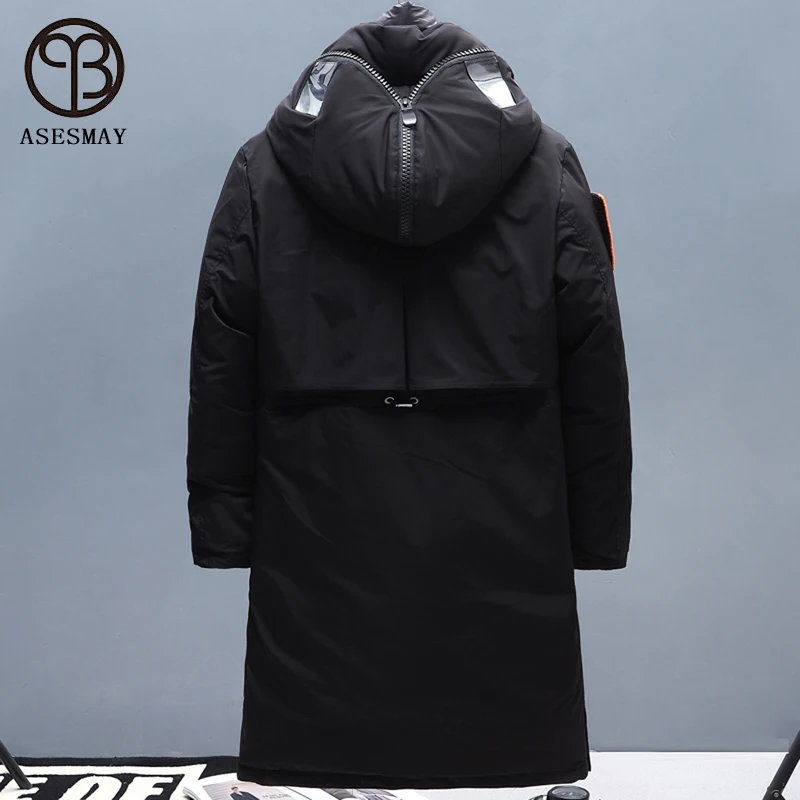 Asesmay 2020 New Arrival Men Down Jacket Long Thicken Warm Winter Coat Hooded Quality Male Brand Parkas For Lovers Clothing