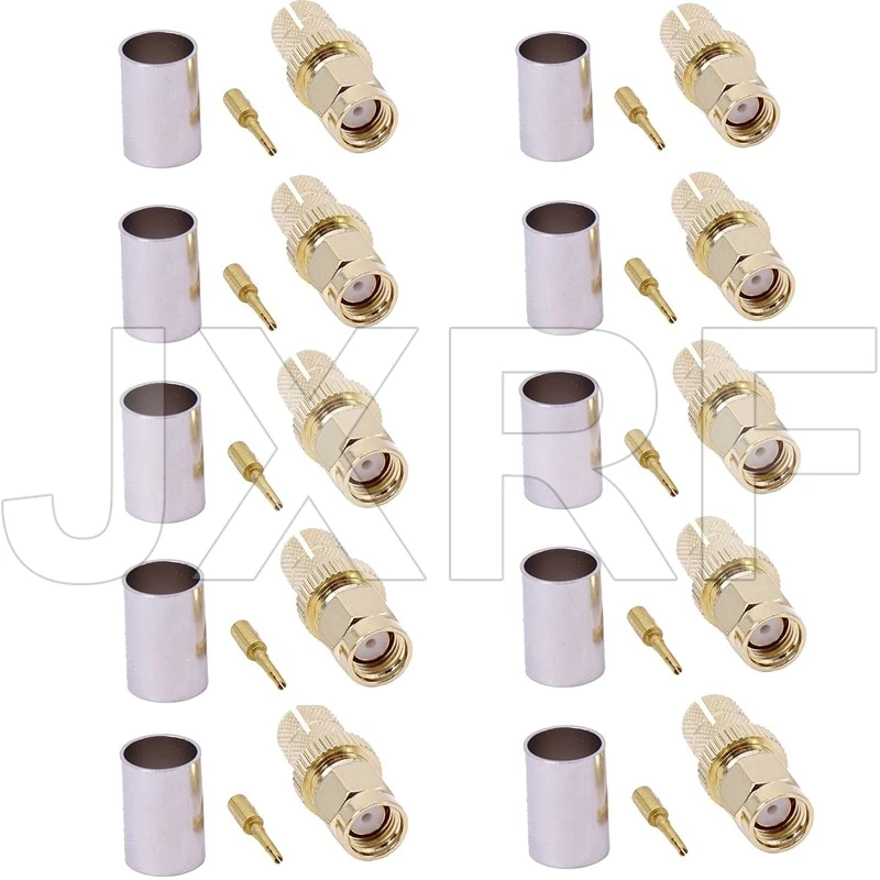 

JX 10pcs RP-SMA crimp male Jack staight connector for RG5 RG6 5D-FB 50-5 LMR300/KSR300 Coaxial RF cable fast ship