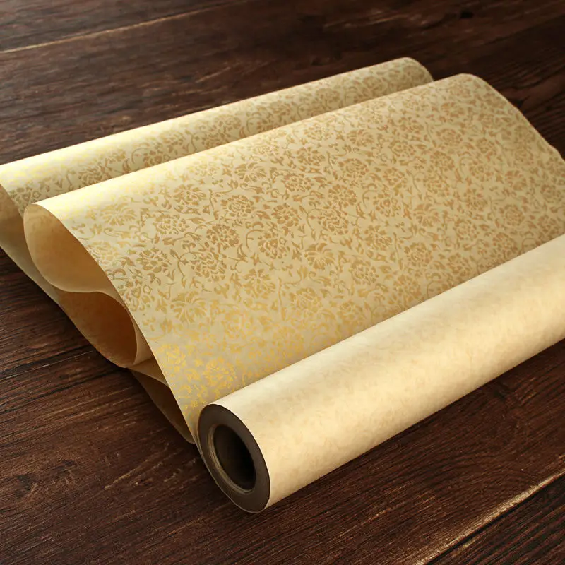 Silk Xuan Paper Rolling Ripe Rice Paper with Chrysanthemum Pattern Chinese Calligraphy Meticulous Painting Gilt Ripe Xuan Paper