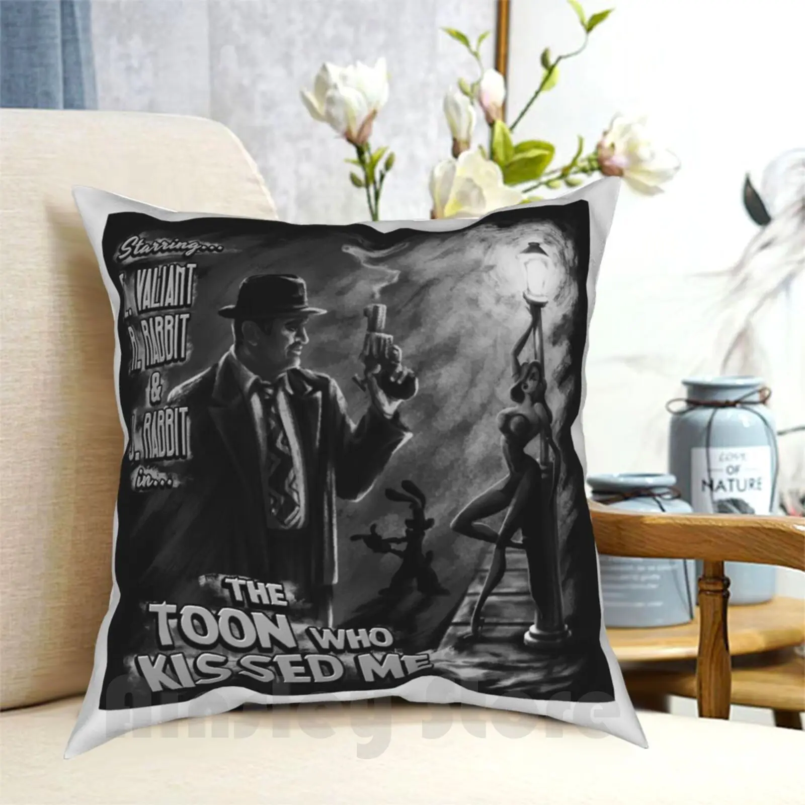 The Toon Who Kissed Me ( B&W ) Pillow Case Printed Home Soft DIY Pillow cover Rabbit Eddie 80S Movies Toons Cartoon