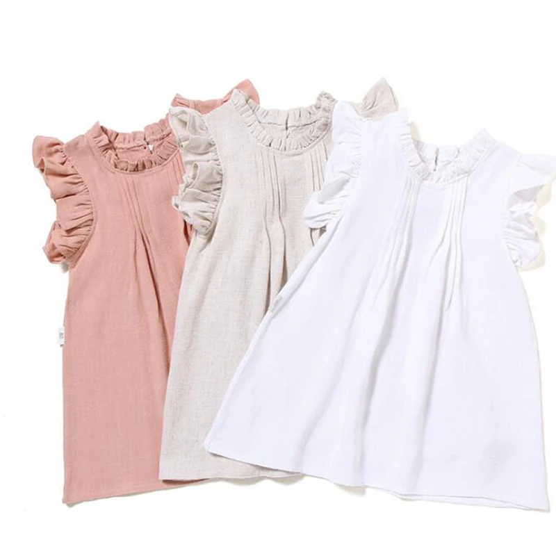 Korean Style Casual Fashion Clothes Summer Infant Girls Cotton Linen Dress Kids Party Dresses Newborn Baby Girls Princess Dress