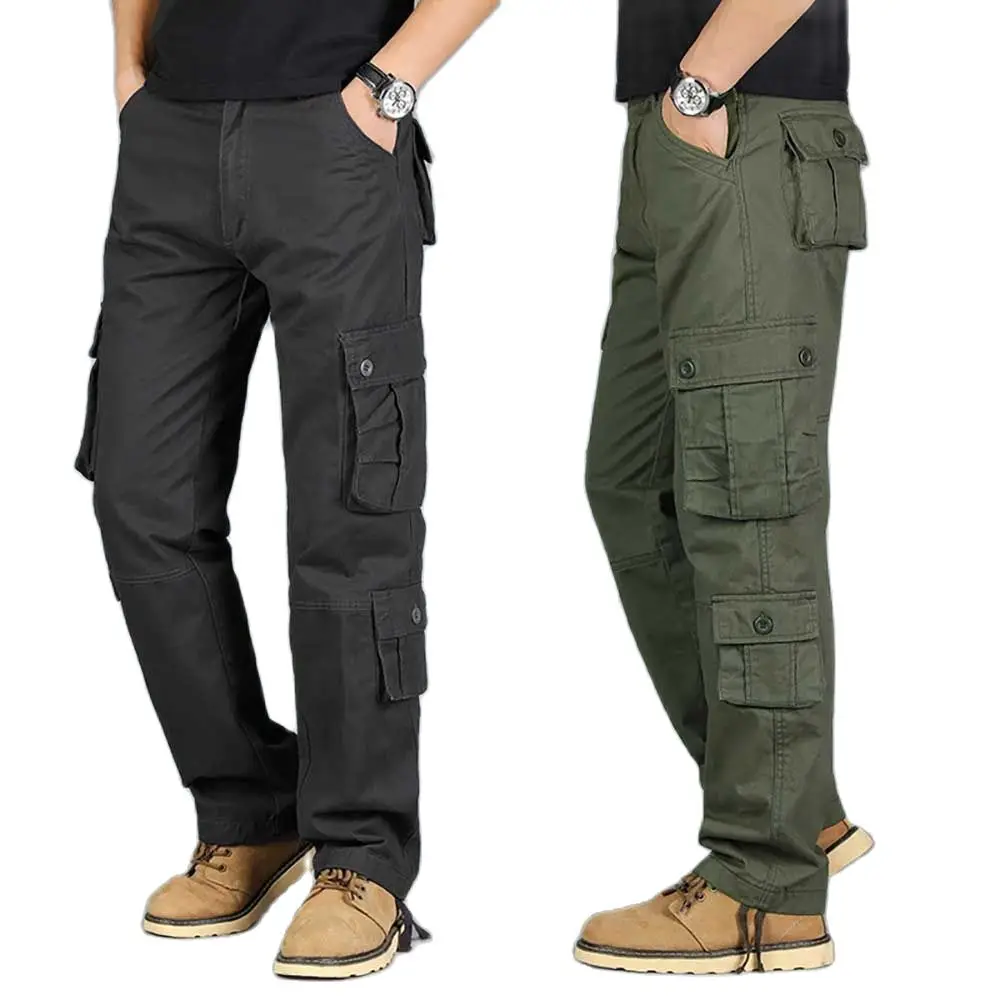 

Military Cargo Pants Men Casual Straight Loose Baggy Trousers Streetwear Overalls Leg with Pockets Plus Size 29-44