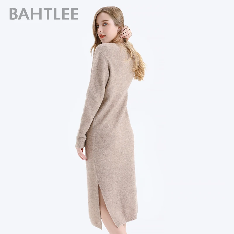 BAHTLEE-Women's Yak Velvet Pullover Sweater, Wool Knitted Jumper, Long Sleeves, V-Neck, Loose Style, Autumn, Winter